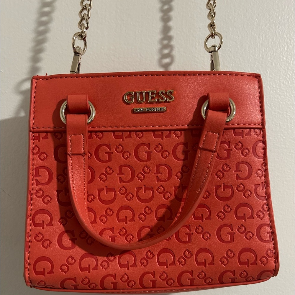 Guess Red Mini Bag with Embossed Design and Chain Strap